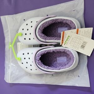 CROCS - Kids Classic Lined Clogs - White And Purple - C12 - New